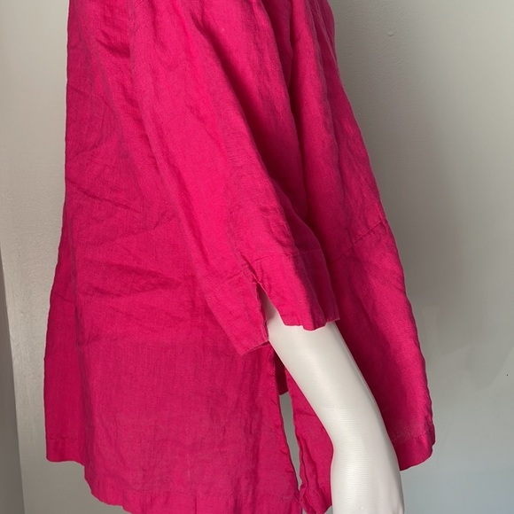 FLAX Pink Linen Lagenlook Button Front Collared Blouse - Picture 4 of 7